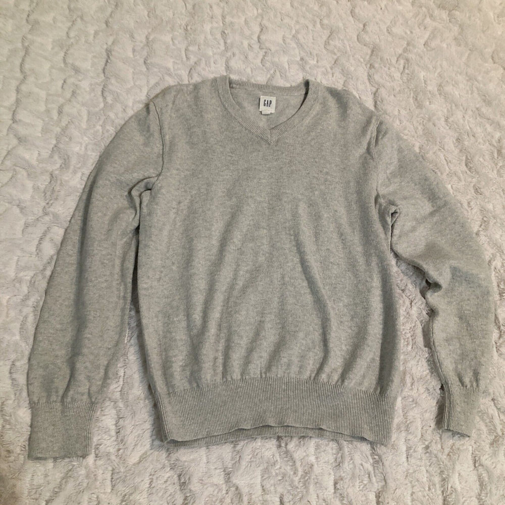 Gap V-neck Sweater Shirt Mens Size Medium M Light Cream Casual Knit Holiday Warm